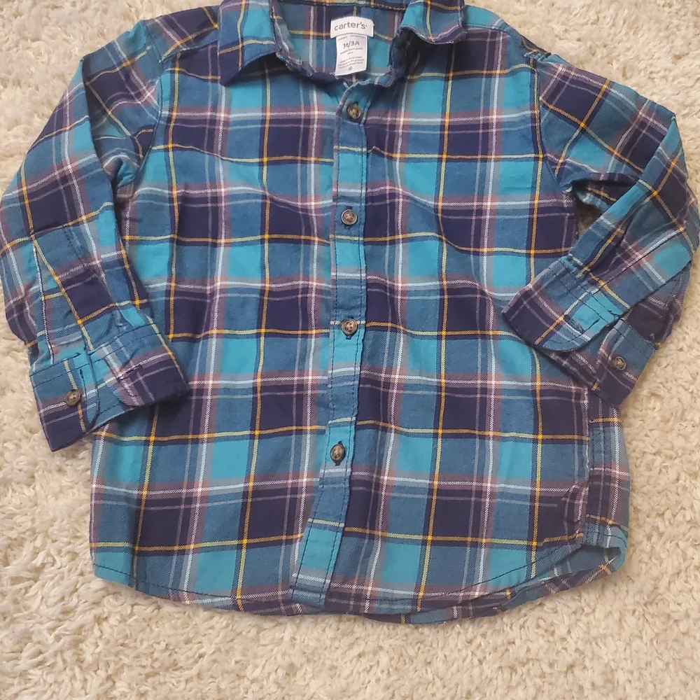 5 For $25 Carter's Plaid Button Up Shirt Toddler Size 3T Blue‎